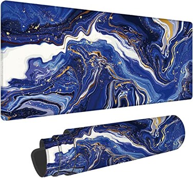 Hanazaoa Blue and Gold Abstract Marble Gaming Mouse Pad Large Mouse Mat XL Desk Mat Extended Mouse Mat NonSlip Laptop Computer Keyboard Mouse Pad for Office Home 315x118 Inch