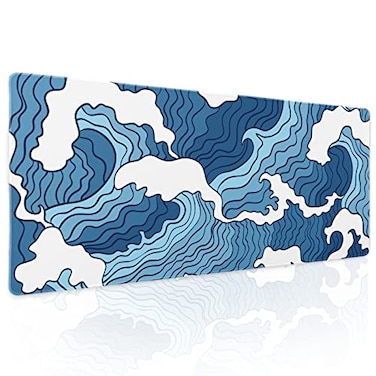 aportt Japanese Blue and White Wave Gaming Mouse Pad XL Anime Sea Texture Extended Large Desk Mat Big Mousepad NonSlip Rubber Base Stitched Edge Long Desk Pad for Desktop PC Computer Gamer315118 Inch