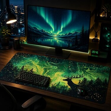 AQQA Gaming Mouse Pad Aurora Forest Background Pattern XXL Professional Large Mousepad NonSlip Waterproof Rubber Base Mouse Mat for OfficeComputerKeyboardand Home Desk Pad 314 x 157 Inch