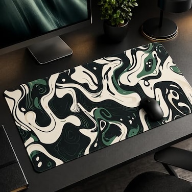 AQQA Abstract Topographic Map Green and White Pattern with Lines Gaming Mouse Pad Long XL Desk Mat for Desktop Mousepad with NonSlip Base Stitched Edge Keyboard Mat for Office Home 315 x 157