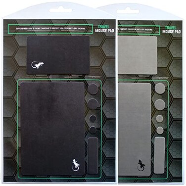 Gecko Travel Tech Mouse Pad Adhesive Bottom Sticks to Any Surface Portable Webcam Covers and Screen Cleaner Included 2 x Black Gray