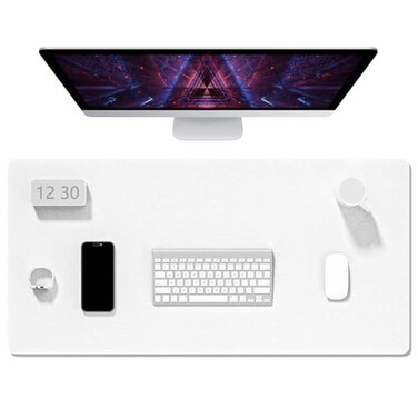 Auhoahsil Felt Desk Mat Minimalist Large Mouse Pad XXL 355 x 157 in Desk Matt for Desktop Keyboard Laptop Computer Office Work from Home Gaming White