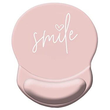 HEVITDA Mouse Pad Ergonomic Mouse Pad with Wrist Support Pain Relief Comfort Wrist Rest Pad with NonSlip PU Base for Gaming Home Office Travel Pretty Smile Pink