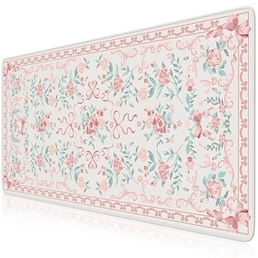 iCasso Pink Desk Mat for DesktopCute Desk Pad for WomenGirly Bow Mouse Pad with Stitched EdgesNonSlip Large Computer Mat for Home Office Study Gaming