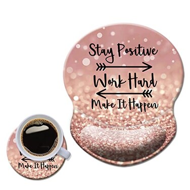 HOPONY Mouse Pad with Wrist Support Non Slip Mousepad Wrist Rest for Office Computer Laptop Mac Durable Comfortable Lightweight Ergonomic Support Mouse Mat Glitter Quote