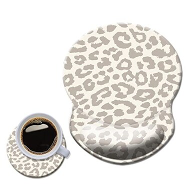 HOPONY Mouse Pad with Wrist Support Non Slip Mousepad Wrist Rest for Office Computer Laptop Mac Durable Comfortable Lightweight Ergonomic Support Mouse Mat Leopard Print