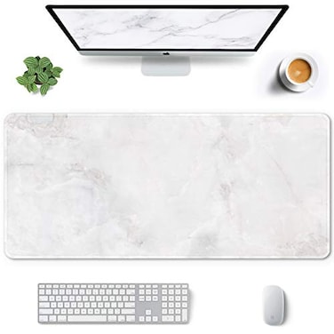 Auhoahsil Large Mouse Pad Full Desk XXL Extended Gaming Mouse Pad 35 X 15 Waterproof Desk Mat wStitched Edges NonSlip Laptop Computer Keyboard Mousepad for Office and Home White Marble Design