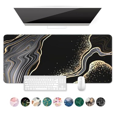 Auhoahsil Extended Mouse Pad XXL Desk Pad Gaming Mousepad Large Big Laptop Computer Keyboard Desk Mat with NonSlip Base Stitched Edge for Gaming Office Men Women 355 x 157 in Black Marble