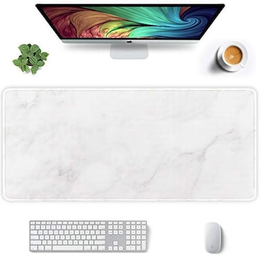 Auhoahsil Extended Mouse Pad XXL Gaming Mouse Pads Large Big Mousepad Laptop Computer Keyboard Mat Desk Pad with NonSlip Base and Stitched Edge for Gaming Office 355 x 157 inch White Marble