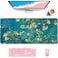 Auhoahsil Desk Pad XXL Large Mouse Pad Extended Gaming Mousepad Cute Desk Mat for Women Big Office Accessories Mouse Pad for Computer Keyboard and Laptop 356 x 157 Teal Van Gogh Almond Tree