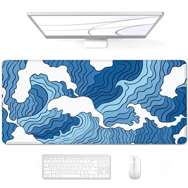Auhoahsil Large Mouse Pad XXL Gaming Mousepad Desk Mat for Desktop Thick Rubber Big Long Size Stitched Edges Full Desk Pad for Laptop Computer Extended 315 x 118 in Janpanese Wave