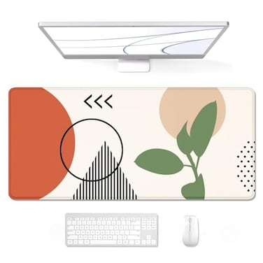 Auhoahsil Large Mouse Pad XXL Gaming Mousepad Desk Mat for Desktop Thick Rubber Big Long Size Stitched Edges Full Desk Pad for Laptop Computer Extended 315 x 118 in Boho Abstract Art