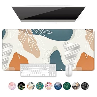Auhoahsil Large Mouse Pad XXL Desk Pad Extened 35 x 15 NonSlip Rubber Base Stitched Edges Superior Surface Waterproof Keyboard Mat Large Mousepad for Gamer Office Home Desert Leaves