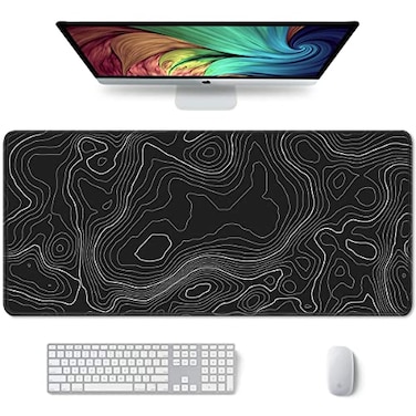 Auhoahsil Large Mouse Pad XXL Desk Pad Extened 35 x 15 NonSlip Rubber Base Stitched Edges Superior Surface Waterproof Keyboard Mat Large Mousepad for Gamer Office Home Black Contour