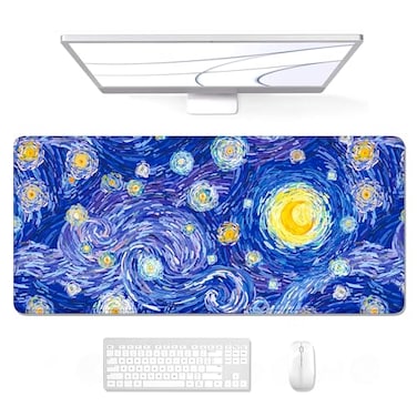 Auhoahsil Desk Mouse Pad Large Gaming Mousepad XXL Desk Pad Extended Long Superior MicroWeave Cloth NonSlip Rubber Big Computer Mouse Mat for Gamer Office Home 35 x 15 Blue Starry Night