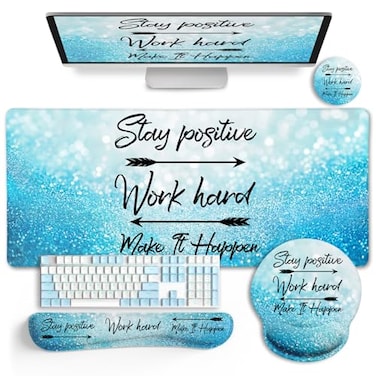 LIMKRIAN Desk Mat Pad XXL Large Gaming Mouse Pad with Wrist Rest Wrist Support Ergonomic Mouse Pad Keyboard Wrist Rest Coaster Home Office Desk Accessories Decor Supplies Stay Positive