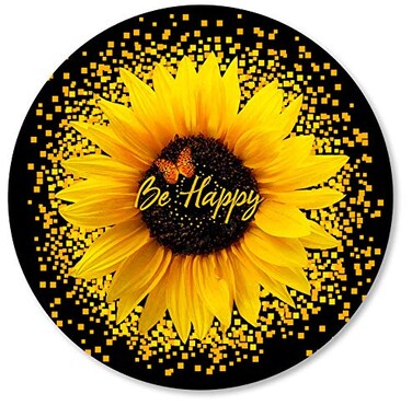 IMAYONDIA Round Mouse Pad Sunflower and Butterfly Mouse Pad Yellow Flower Mouse Mat Inspirational Quote Be Happy Mousepad NonSlip Rubber Base MousePads for Office Laptop Computer 79 x 79 Inch