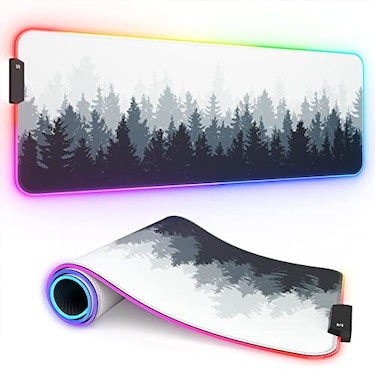 ITNRSIIET RGB Gaming Mouse Pad Full Desk XL Extended Large Gaming Mousepad 12 Lighting Modes 30 Thicker Big LED Desk Mat for Gamers 32 x 12 inches Ink Painting Misty Forest