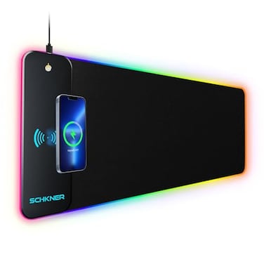 Schkner RGB Gaming Mouse Pad with Wireless Charging 15W Large Desk Mat 800x300x4mm 10 Light Modes Keyboard Pad with NonSlip Rubber Base Waterproof Mousepad for Gaming PC MacBook Laptop