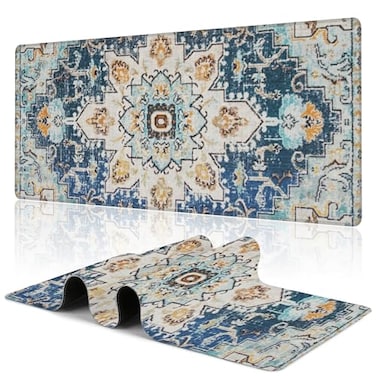 Uiaoiais Desk MatBohemian Textile Rug Texture Mouse Pad315X157 Large Desk Pad with Stitched Edge NonSlip Base Keyboard Big Mouse Pad for Office Home Work Gaming WDQD10