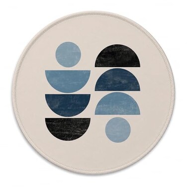 QIYUHOY Mid Century Modern Blue Geometry Art Small Mouse Pad 79x79 InchesWashable Round Cloth Mousepad for Office Laptop ComputerNonSlip Rubber Base Mouse Pads for Wireless MouseGirls Gifts