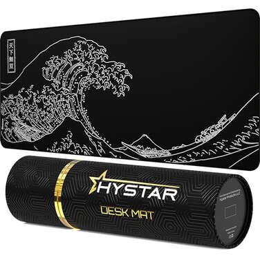 Hystar Extended Gaming Mouse Pad XXL 36 x 16 5mm Thick Waterproof Surface Smooth Polyester Fabric and Natural Rubber Base The Great Wave Black