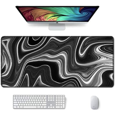 Auhoahsil Large Gaming Mouse Pad Fluid Art Style XXL 354 x 157 in Desk Pad Stitched NonSlip Rubber Long Computer Mousepad Thin Extended Full Size Desk Mat for Desktop Laptop Wireless Mice Black