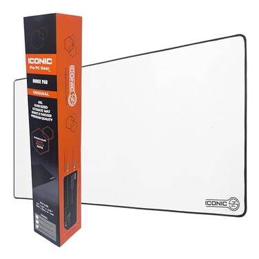 ICONIC - PRO PC GEAR ICONIC PRO PC GEAR XXL Extended Gaming Mouse PadMat 40x18White Large Wide Desk Cloth Mousepad StitchedWater ProofNon Slip Base