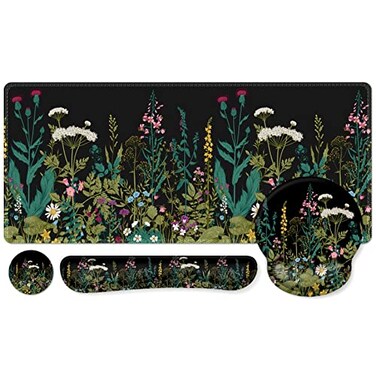 iCasso Large Mouse Pad Mouse Pad Wrist Support Set4in1 XXL Large Mousepad Keyboard Wrist RestMouse Wrist RestCoaster Set with Ergonomic Design for Home Office Table ComputerWeeds