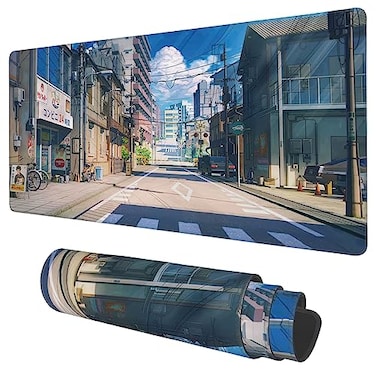 KOAIWPAE Desk Mat Anime Summer Street Scenery Extended Gaming Mouse Pad Large 354x157 Big Mouse Pad with NonSlip Base and Stitched Edge Long Computer Keyboard Mouse Mat for Home Office Work