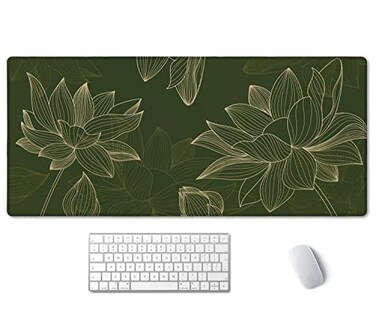 SSOIU Green Floral Desk Mat Modern Gaming Mouse Pad Large XXL Size 355 x 157