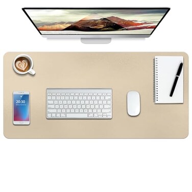 Boutilon Leather Desk Pad ProtectorNonSlip Mouse PadLaptop Desk PadOffice Mouse MatWaterproof Leather Desk BlotterDesk Writing Pad for Office and Home LGolden35x 17