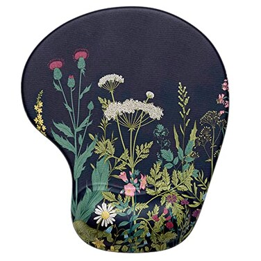 Hsurbtra Ergonomic Mouse Pad with Wrist Rest Support Gel Mouse Pads with NonSlip PU Base Pain Relief Memory Foam Computer Mat Cute Office Supplies Desk Decro Accessories Black Flower