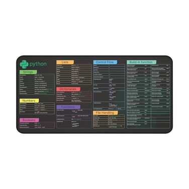 Designfullprint Python Cheat Sheet Desk Mat for Software Engineers Hackers and Programmers Quick Key Large AntiSlip Keyboard Pad Mouse Mat KMH