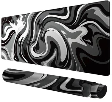 Rcege Large Gaming Mouse Pad Black and White Mouse Pad with Stitched Edges Extended XL Mousepad with AntiSlip Rubber Base Ink Liquid Wave Desk Mat for Keyboard and Mouse315x158 inch