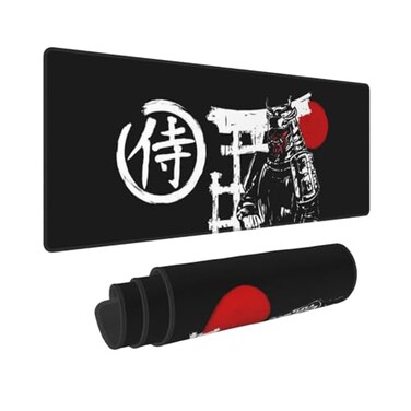 Jedenkuku Japanese Samurai Red Sun Black Background Mouse Pad Long Extended XL Mousepad Desk Pad Gaming Pc Desktop Large Rubber Mice Pads Stitched Edges 315 X 118
