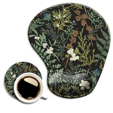 DOOKE Ergonomic Mouse Pad with Wrist Support and CoasterMouse Pads with NonSlip PU Base for Home Office Working Studying Easy Typing Pain Relief Botanical Flowers