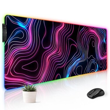 Stanoha RGB Mousepad LED Desk Mat Gaming Large Keyboard Cute Desktop Computer Laptop 14 Light XXL Long Giant Big Cool Modern Design Unique for Men Boys Gamer Oversized Wide 30x12 Mousepad Topo
