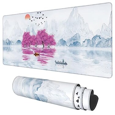 KOAIWPAE Desk Mat Cherry Blossom Tree Oil Ink Painting Extended Gaming Mouse Pad Large 354x157 Big Mouse Pad with NonSlip Base and Stitched Edge Long Computer Keyboard Mouse Mat for Home Office Work