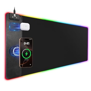 Miroddi Mouse Pad with Magnetic Wireless Charging Large Desk Pad Protector RGB Black Desk Mat with 15W Fast Charger NonSlip Waterproof Mousepad for Office Home Gaming XXL315x1575 Black
