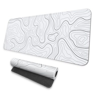 MAY FLOWER Large Gaming Mouse Pad Full Keyboard Mat Long Laptop Mousepad Computer Mouse Mat for Home and Office AntiSlip Rubber Base 315 x 118 Inches Grey White Topographic Map