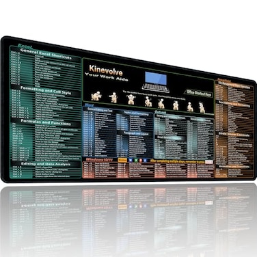 Kinevolve Mouse Pad for ExcelWordOutlookPowerPoint Shortcuts 315 x 118 Excel Cheat Sheet Desk Pad XL Desk Mat Large Mousepad for Office Gaming NonSlip Waterproof Stitched Edges