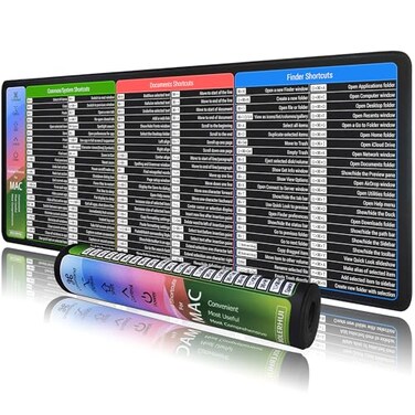 BOLERHUI Mac Shortcuts Cheat Sheet Mouse Pad Large macOS Keyboard Shortcut Desk Mat NonSlip Rubber Base Sewn Edges Washable XL 315x118x012