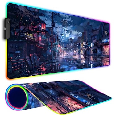 Armanza RGB Gaming Mouse Pad Large Mousepad with Led Light Gaming Accessories Keyboard Pad for Desk NonSlip Rubber Base Big Mouse Mat for Gamer 315 X 118 Inch Japanese Streets