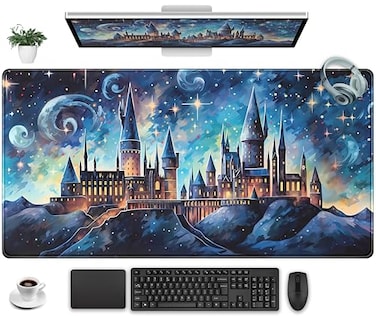 DKPXFG Blue Castle Desk Mat Aesthetic Cute Desk Pad Extended Large Mouse Pad XXL Gaming Keyboard Pad Computer Desktop Mouse Mat Full Desk Laptop Mat Fantasy Art Office Desk Accessories 315 x 157