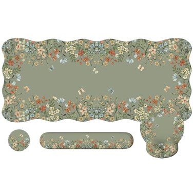 iCasso Desk Mat SetLarge Mouse Pad with Wrist RestErgonomic Keyboard Wrist Support for WomenGirly Floral Computer Mat with Scalloped EdgesNonSlip Desk Pad Home Office Gaming Green