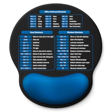 Senetem Mouse Pad with Wrist Rest Ergonomic Memory Foam Support Small Cute Excel Cheat Sheet Mousepad with Windows Office Shortcuts NonSlip PU Base for Computer Desk Laptop Travel Black Blue