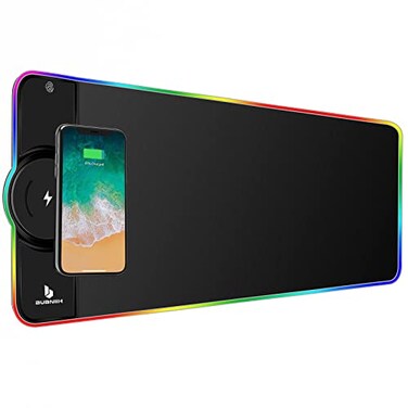 BUANIIH Gaming Mouse PadWireless Mouse Pad Charging for PC Keyboard Gaming HomeOffice10 Lighting ModesSupport Mobile Phone DevicesDesk Accessories315X118Black