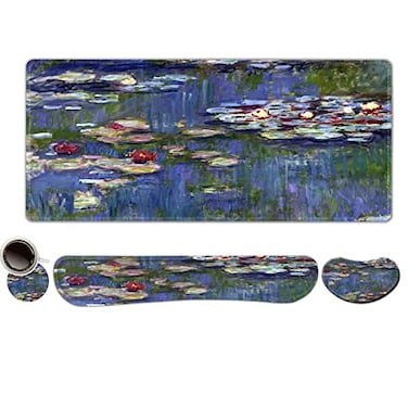 ToLuLu Extended Gaming Mouse Pad Memory Foam Ergonomic Keyboard Mouse Wrist Rest Support Set Large Desk Mat with Stitched Edges NonSlip Base Mousepad for Home Office Game Monet Water Lilies