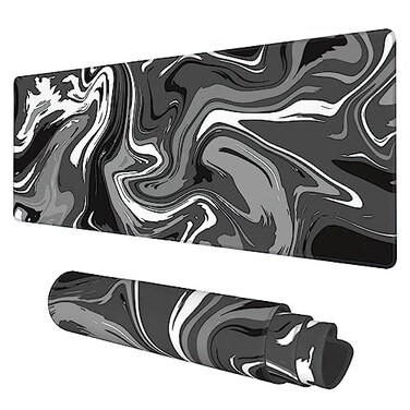 KOAIWPAE Desk Mat Abstract Black White Ink Liquid Waves Extended Gaming Mouse Pad Large 315x118 Big Mouse Pad with NonSlip Base and Stitched Edge Long Computer Keyboard Mouse Mat for Home Office Work